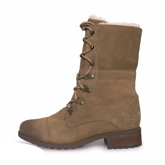 UGG AUS Gradin Lace Up Suede Wool Winter Boots Sheepskin Fur Outdoor Fold Over - Picture 3 of 16